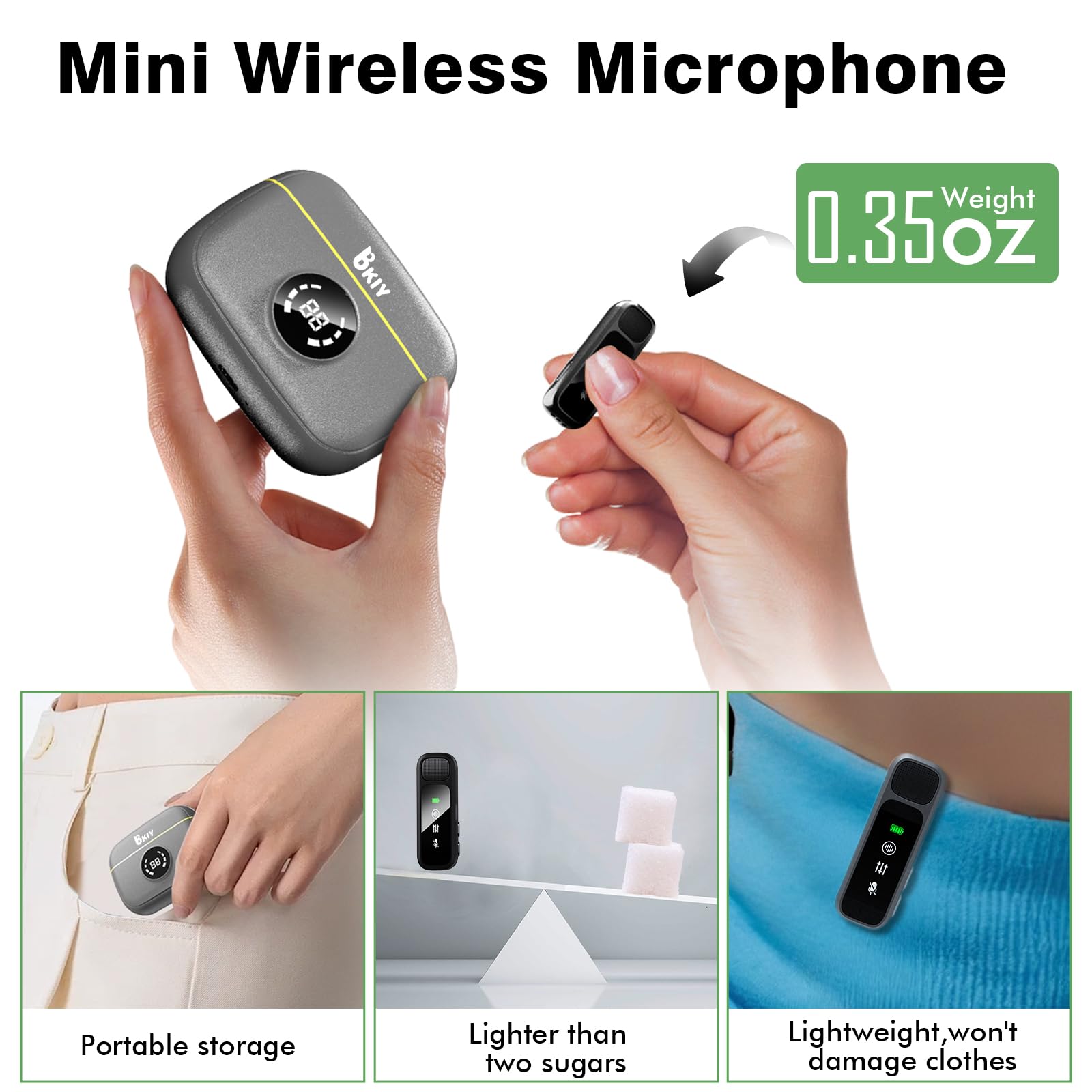 Microfono lavalier wireless per iPhone/Android, doppio mini microfono con cancellazione del rumore con custodia di ricarica (30H), USB-C/Lightning microfono a clip per registrazione video