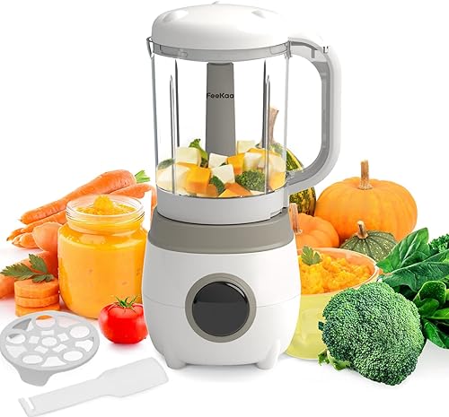 Feekaa Licuadora de alimentos para bebés, vaporera y licuadora de alimentos para bebés, máquina de puré 6 en 1 de 20 onzas, autolimpiante, cocción