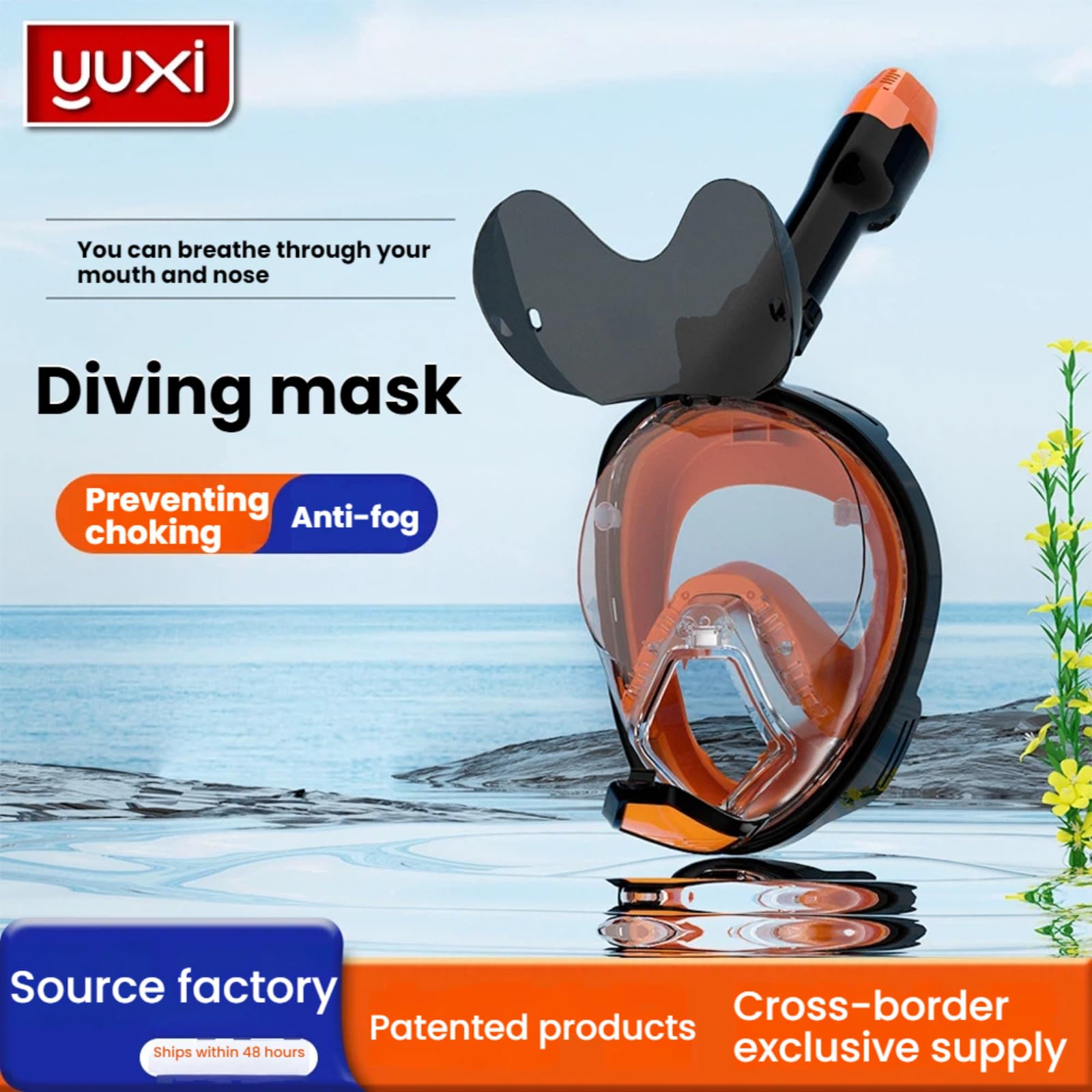 Maschera da snorkeling integrale, anti appannamento, a prova di perdite, panoramica, ampia vista, Dry Top, maschera subacquea con cinghia regolabile per la testa per adulti e bambini, per snorkeling