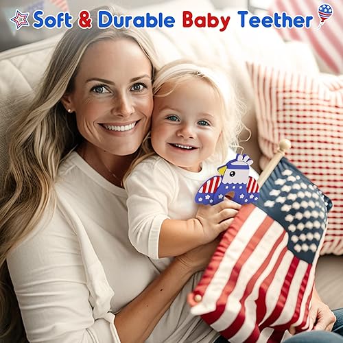 Miniatura 6 de NPET Juguetes de dentición para bebés de 3 a 6 meses, 4 de julio, águila roja, blanca y azul, mordedores, masajeadores de encías, juguetes para