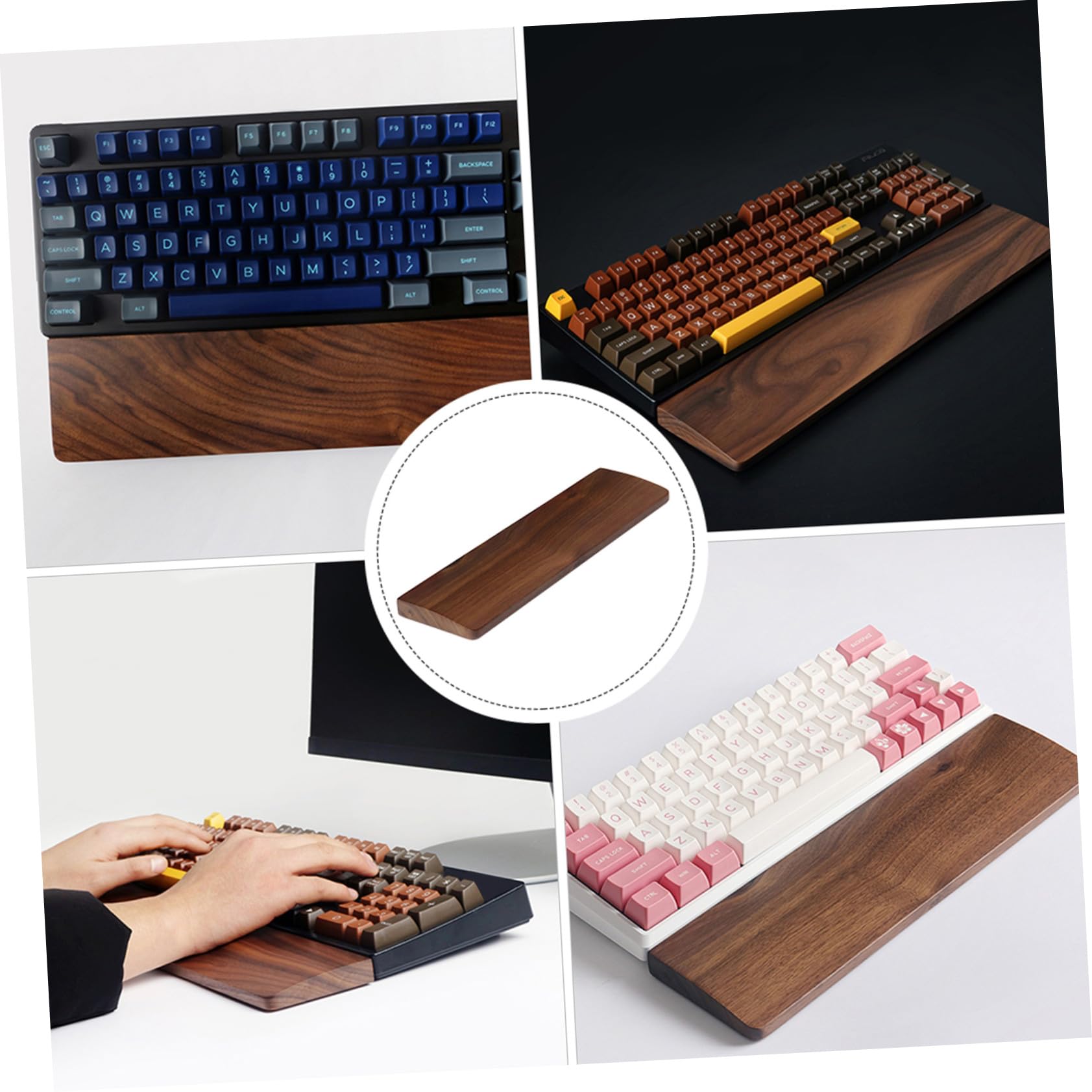STOBAZA Handgelenkauflage aus Walnuss Holz für Tastatur und Laptop Ergonomisch Gestaltet Natürliche Holzstruktur 440x80mm Lindert Schmerzen Beim Tippen