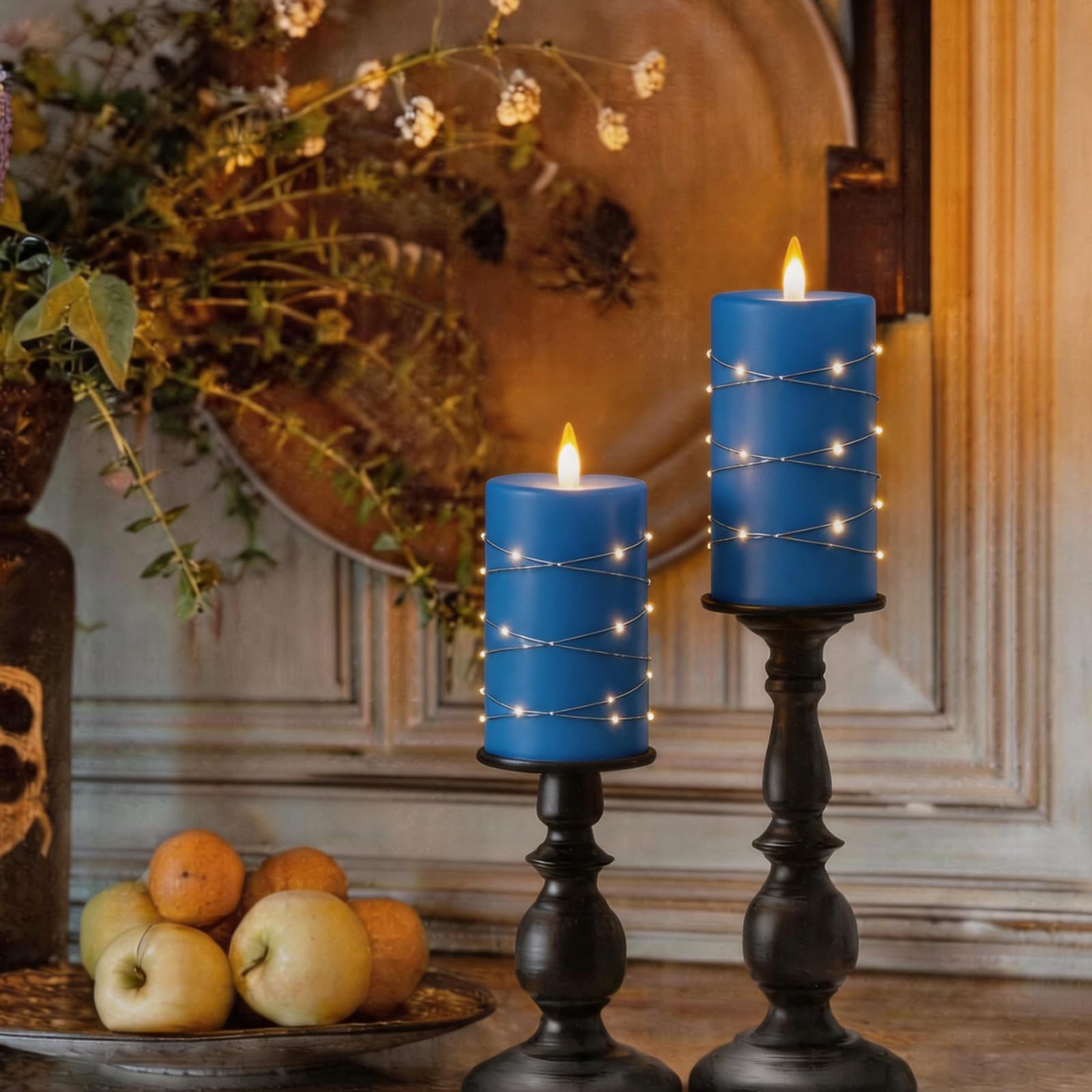 Candele LED Ricaricabili, Set da 3 con Luci a Filo Integrate, Blu | Vera Cera, Senza Fiamma, Telecomando, Timer 2/4/6/8 Ore, Effetto Fiamma Danzante, Luce Tremolante, per Casa e Matrimonio