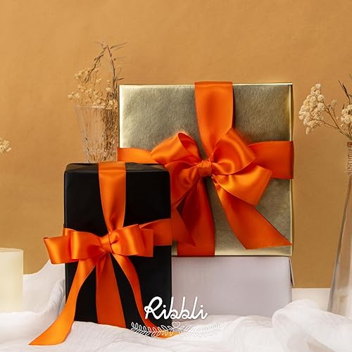Miniatura 3 de Ribbli Torrid - Cinta de satén naranja de doble cara de 1 pulgada x 50 yardas continuas - Cinta naranja para envoltorios de regalo, manualidades,