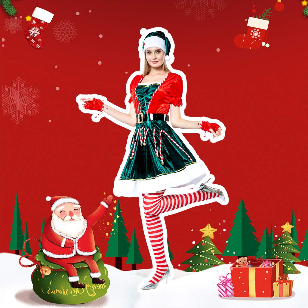 EraSpooky Damen Weihnachten Elfe Kostüm Faschingskostüme Cosplay Party Karneval Fastnacht Kleid für Erwachsene