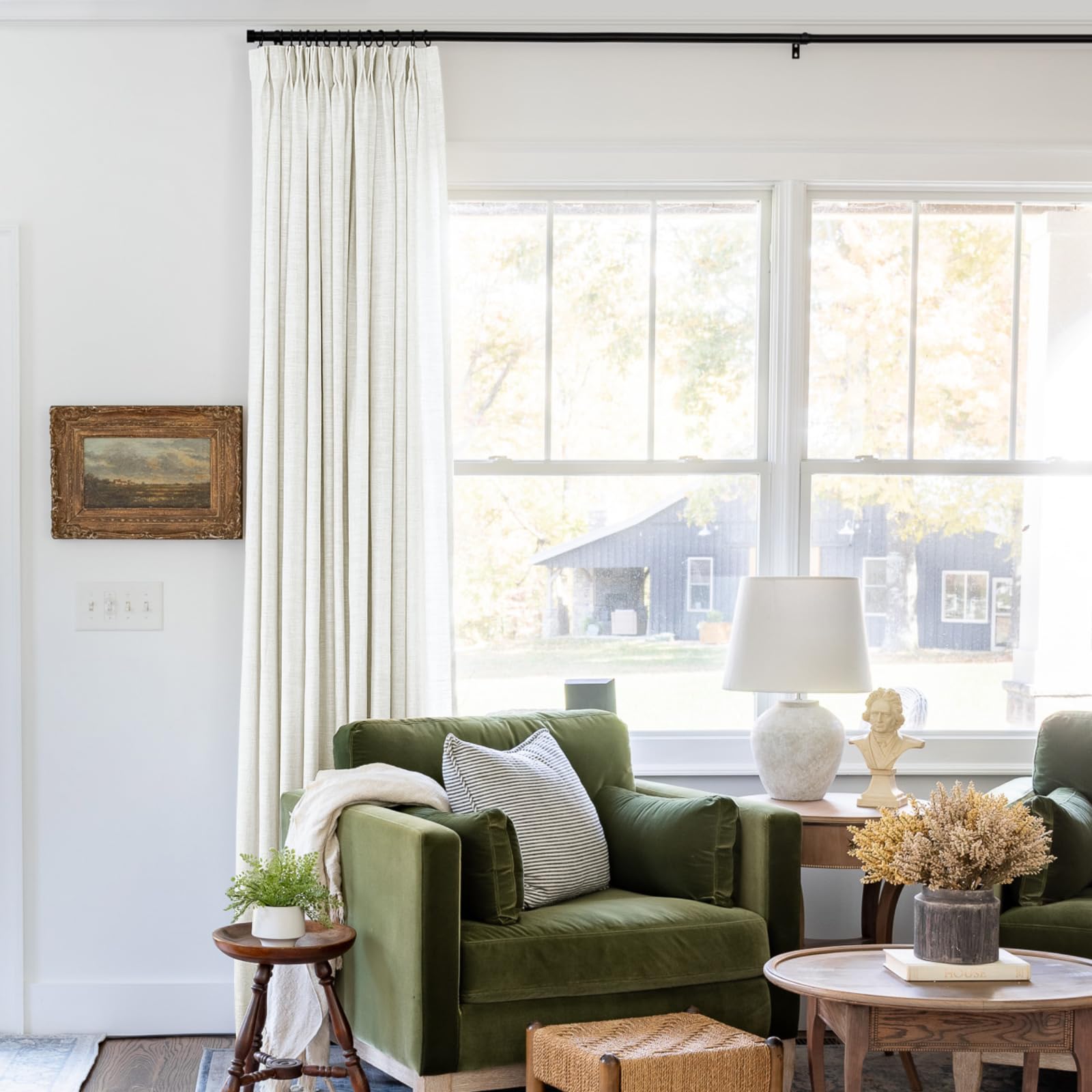 TWOPAGES 52 W x 102 L inch Pinch Pleated Light Filtering Curtain Linen Textured Unlined Drapes for Living Room Bedroom Indoor Window and Door,(1 Panel),Ivory White