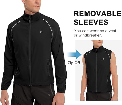 Miniatura 2 de Little Donkey Andy Chaqueta de correr para hombre, de secado rápido, convertible UPF 50+, chaqueta de ciclismo cortavientos con mangas extraíbles