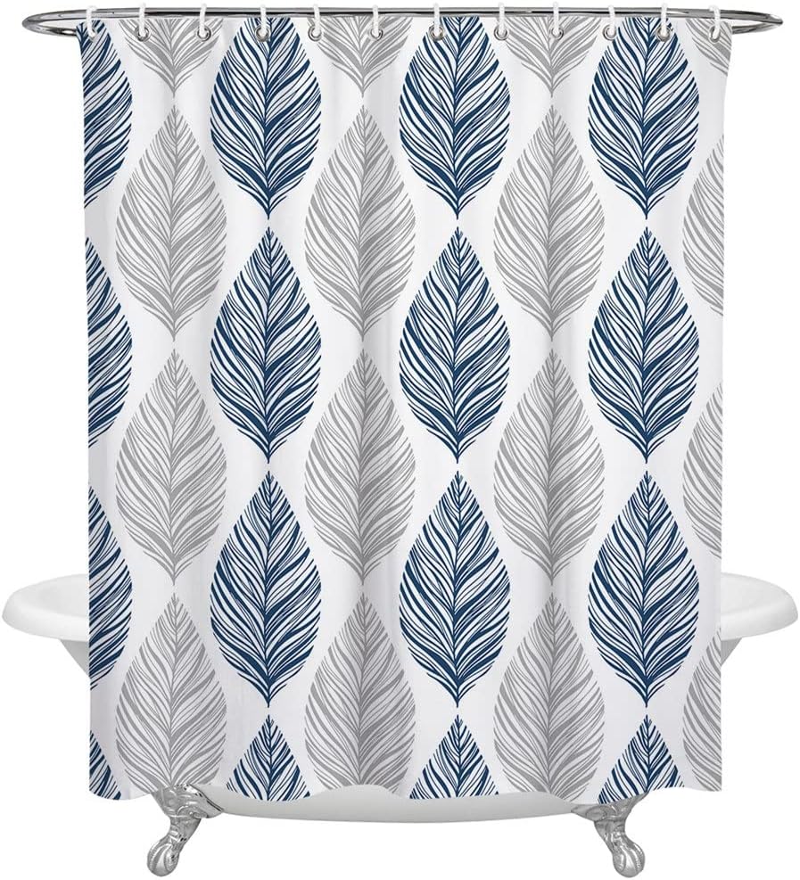 Grey Leaf Texture Shower Curtains Waterproof Polyester Bath Curtain Bathroom Decor(183x214cm)