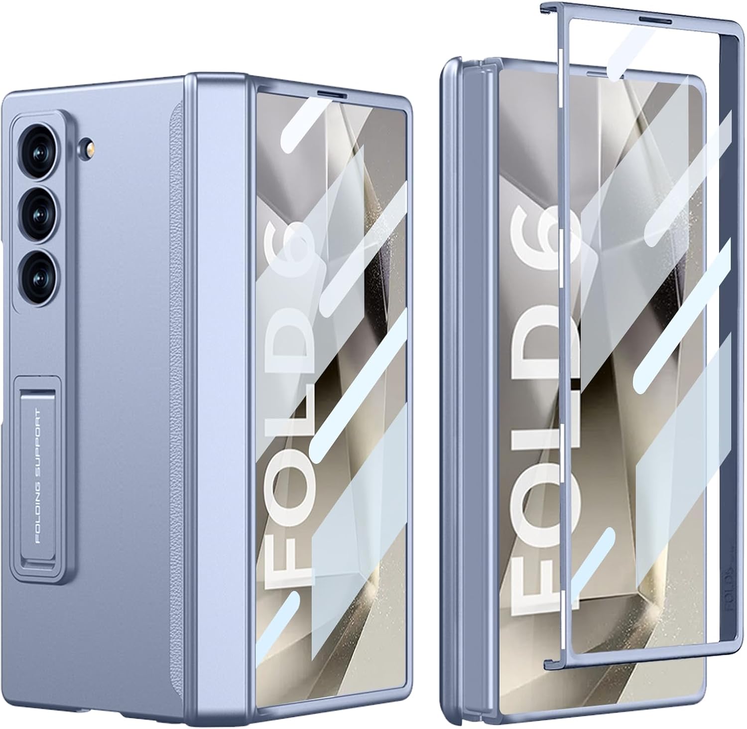 DOOTOO for Samsung Galaxy Z Fold 6 Case Built-in Adjustable Kickstand & Screen Protector, Z Fold6 Magnetic Hinge Protection Full Body Protective Case (Blue)