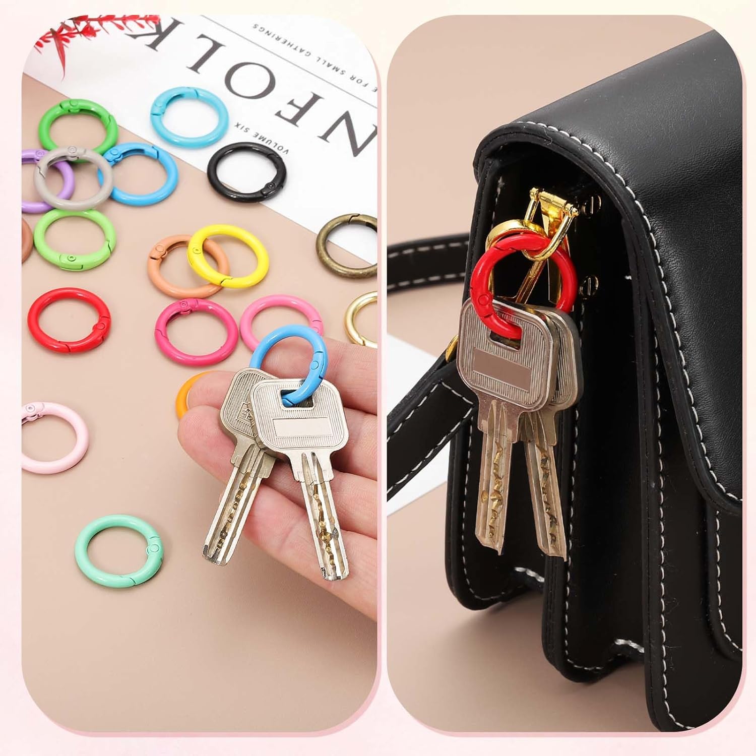 PATIKIL 1 in Spring O Ring, 50pcs O Ring Clip Keyring Clip Purse Clips Trigger Buckle Circle Metal Binder Snap for Handbags Straps Purse Shoulder Bag