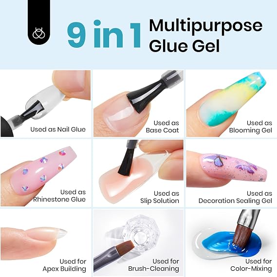 Beetles Gel Nail Kit Almond, 500Pcs Pre Shaped Clear Extra Short Almond | Gel Nail Tips Easy Nail Extension Set with 5 in 1 Multifunctional Nail Glue Base Uv Led Lamp Nail Art Gifts for Women