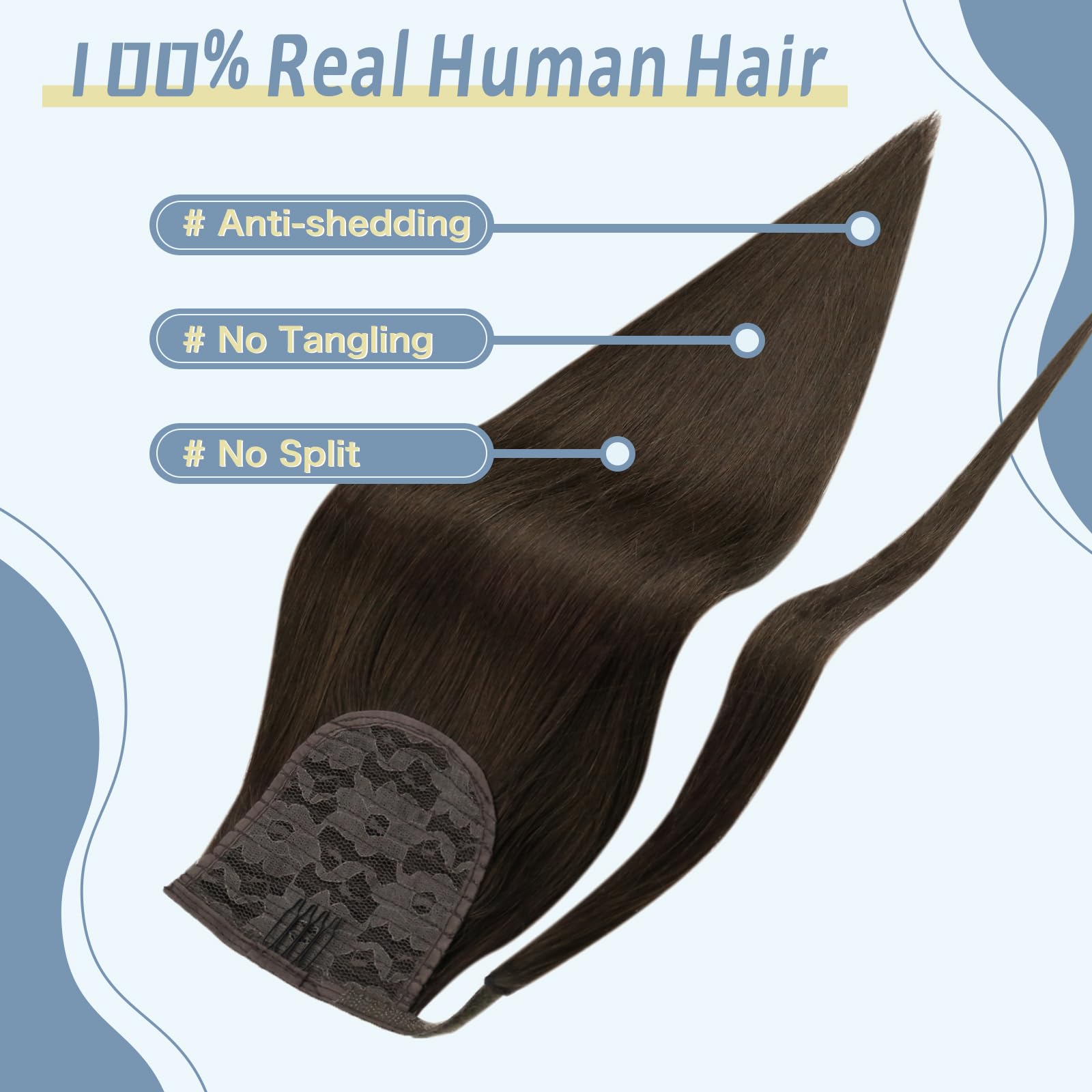 Fshine Coda di Cavallo Extension Marrone Scuro Extension Capelli Veri Coda 45CM 80g Extension Capelli Remy Coda Pony Capelli Veri Extension Capelli Umani Veri #2