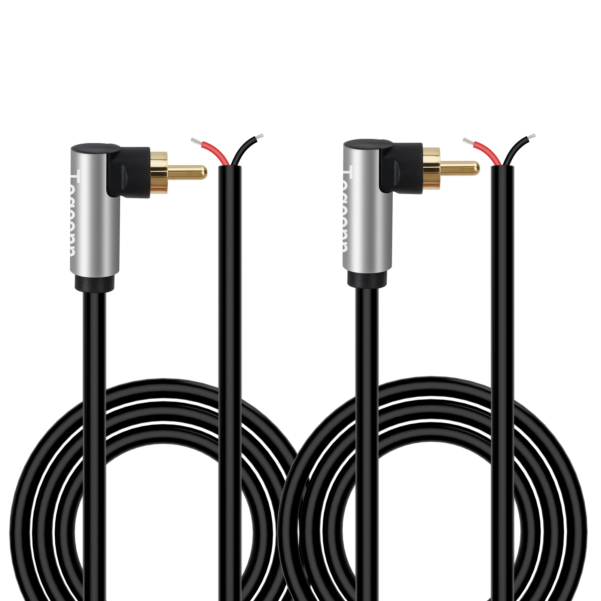 90 Degree RCA to Bare Wire Speaker Cable (2 Pack 20AWG 6 feet),Replacement RCA Male Plug Jack Connector Adapter to Bare Wire Open End, RCA male to