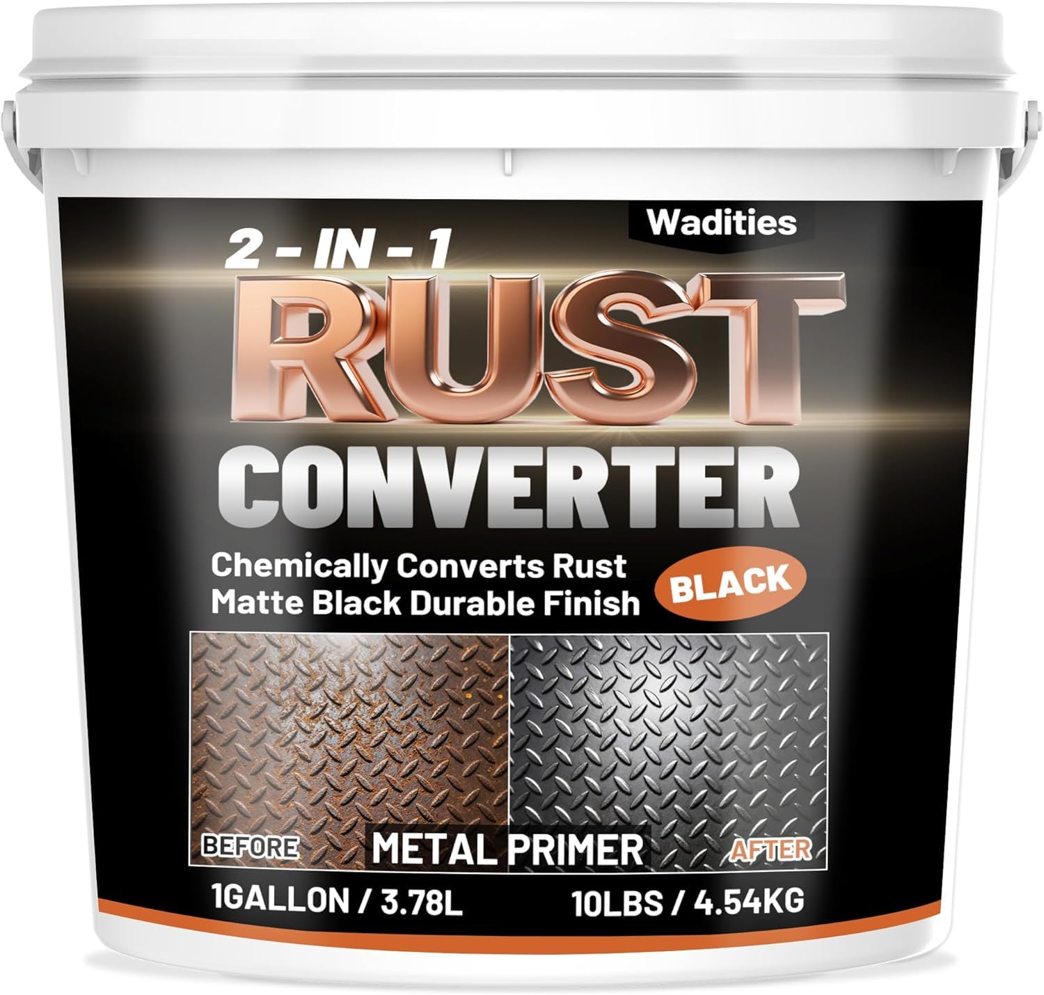 Wadities 2-in-1 Rostumwandler & Metall Grundierung, 4.54kg Mattschwarze Rostschutzfarbe für Metall, Auto Rostentferner & Versiegelung, Langlebige Hitzebeständig Rost Reparatur Set