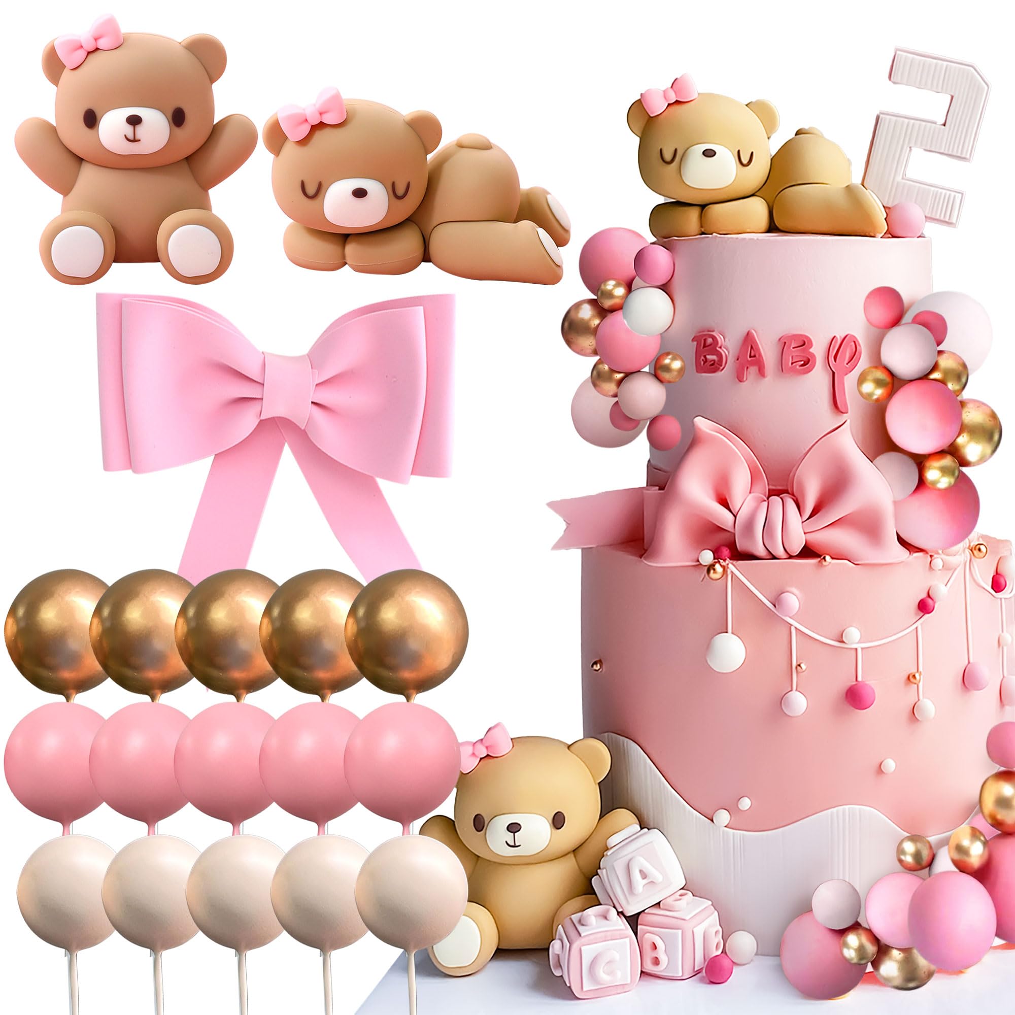 JeVenis decorazione per torta babyshower marrone topper per torta con orsacchiotto decorazione per torta rivelazione di genere forniture per feste babyshower con orso decorazione orsacchiotto