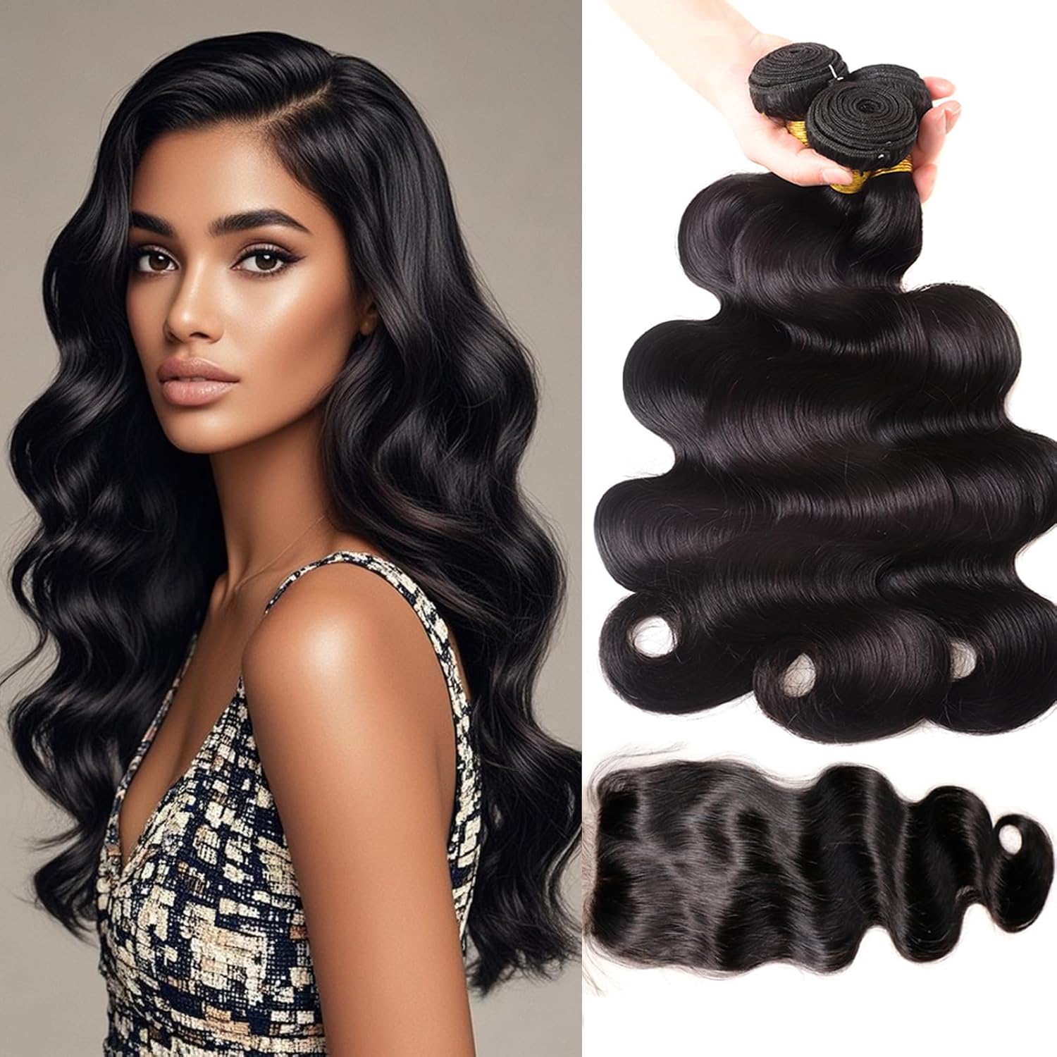 Human Hair Bundles with Closure (20 22 24+18)100% 12A Grade Brazilian Virgin Hair | 12 Months lifespan, 4x4 Transparent Swiss Lace Closure, Tangle Free & Smooth, More of What You Pay For