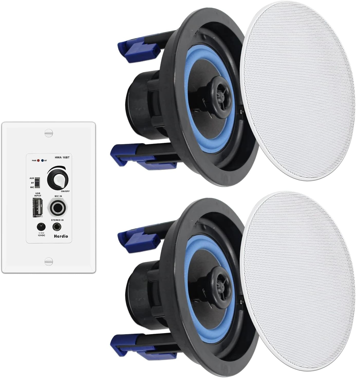 4 Inch Bluetooth Ceiling Speakers 160W Flush Mount in Wall Amplifier Receiver Suitable for Indoor Home & Covered Outdoor Porch (Pairs)