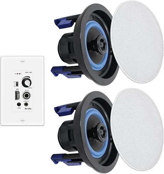 Herdio 4 Inch Bluetooth Ceiling Speakers 160W Flush Mount in Wall Amplifier Receiver Suitable for Indoor Home & Covered Outdoor Porch (Pairs)
