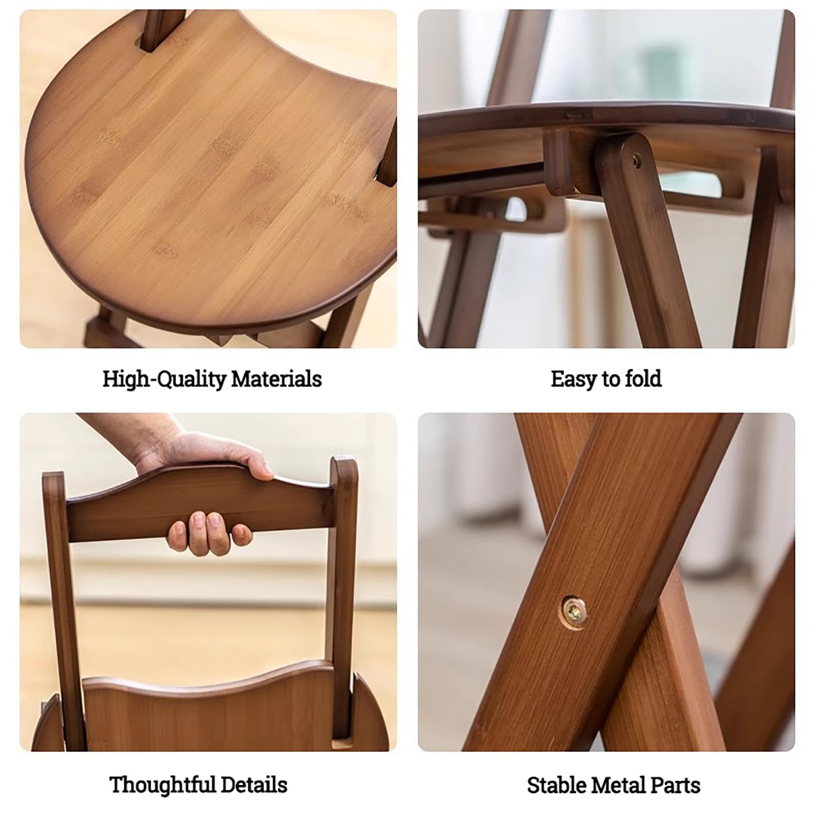 Foldable Bamboo Bar Stool With Backrest - Portable, No Assembly Required, Natural Color, 220 Lb Capacity