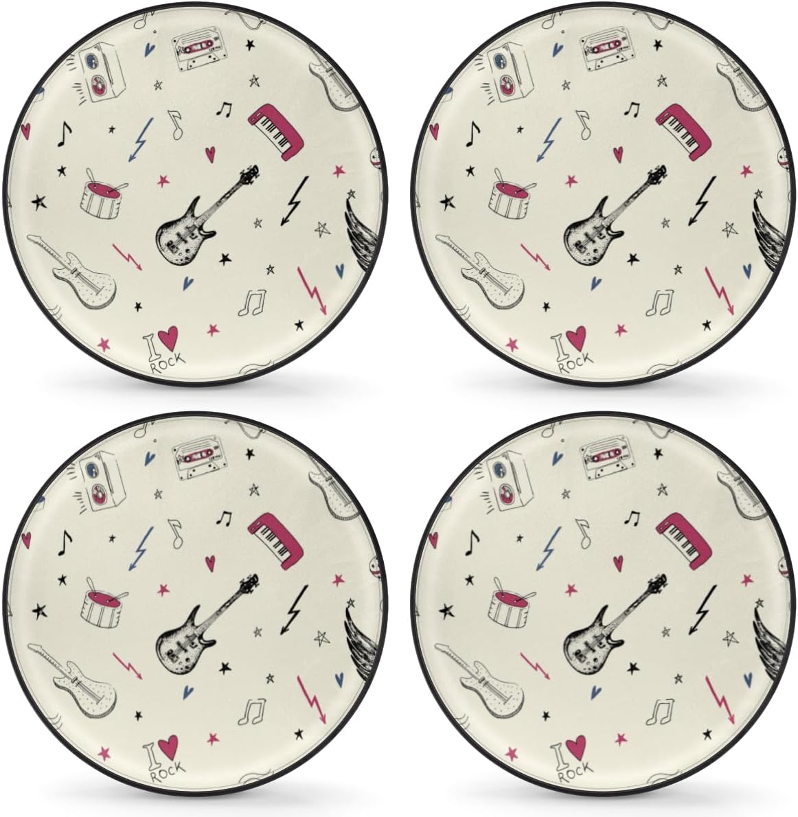 Cartoon Guitar Tire Covers Portable Spare Tire Cover Soft Durable Waterproof Dustproof Set of 4 Bags 15 Inches for Car Truck SUV Trailer Camper