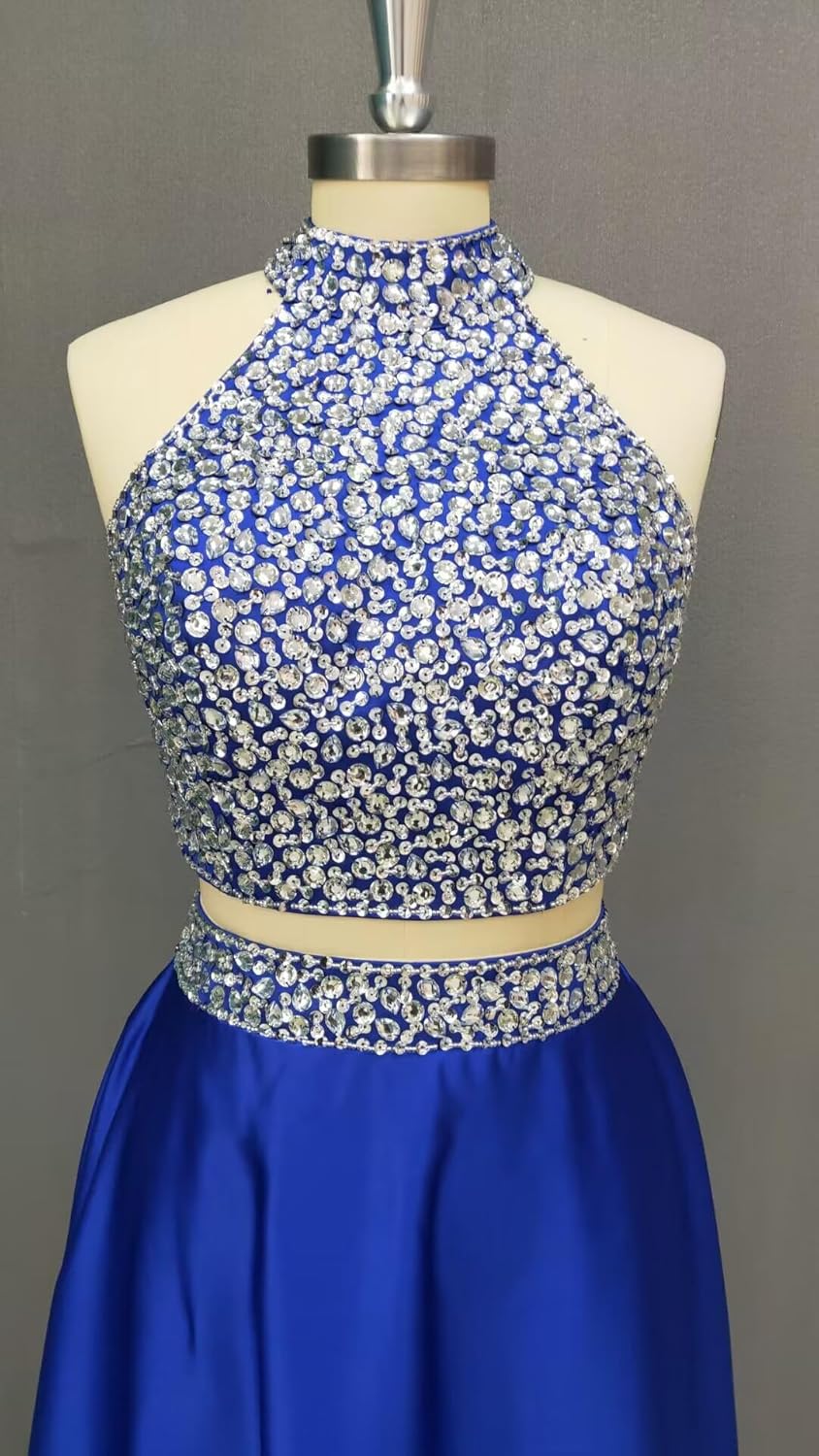 Fanciest Beaded Prom Dresses for Women Long 2025 Two Pieces Satin Evening Party Dress