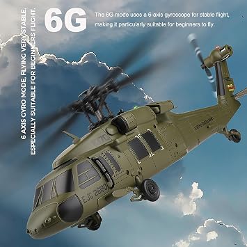 K170 UH60L RC Helicopter for Adults, 6-Axis Gyro Brushless Motor 2.4G 4CH Remote Contro Military Aircraft Single Wing Aileron Free Altitude Hovering, RTF - 1 Battery