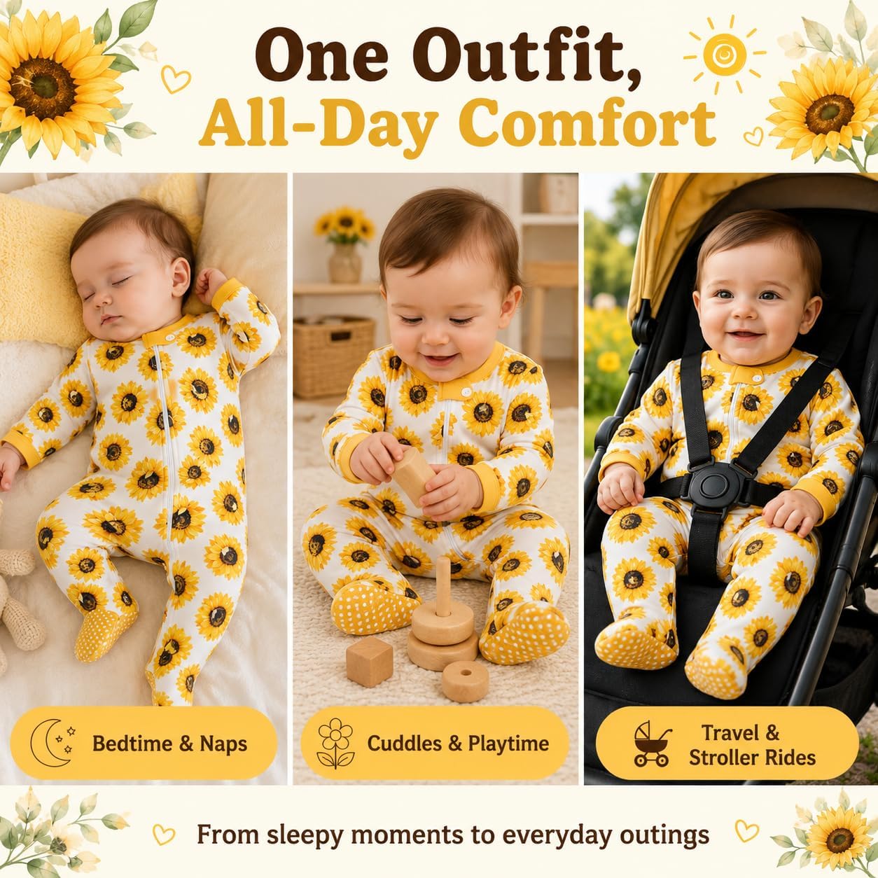 UNIFACO Baby Girls Boys Footed Pajamas One-Piece Sleeper Snug Fit Sleep and Play Zip Front Footie Romper 0-12 Month image 5