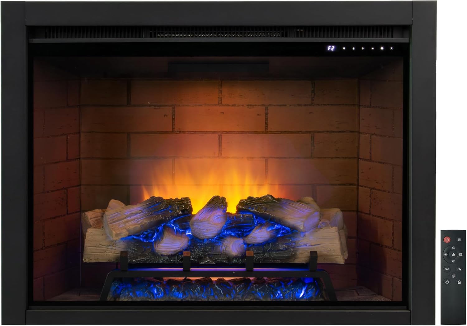 Electric Fireplace Insert w/Top Light, 12×12×12 Flame Color Option with Fire Crackling Sound, 36″W×27″H, 750W/1500W Eco Heater, Remote & Button Control, Black