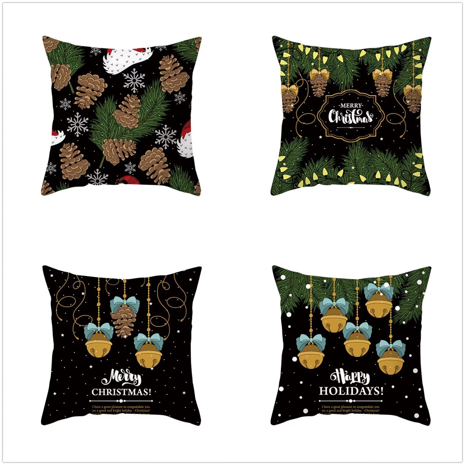 Poszewki na poduszki 50 x 50 cm, zestaw 4 sztuk w stylu boho, kolekcja bożonarodzeniowa, dekoracyjne poszewki na poduszki, lniana kwadratowa poszewka na poduszkę na sofę, 50 x 50 cm, na kanapę, do sypialni, domu, biura, samochodu, dekoracja ML-205
