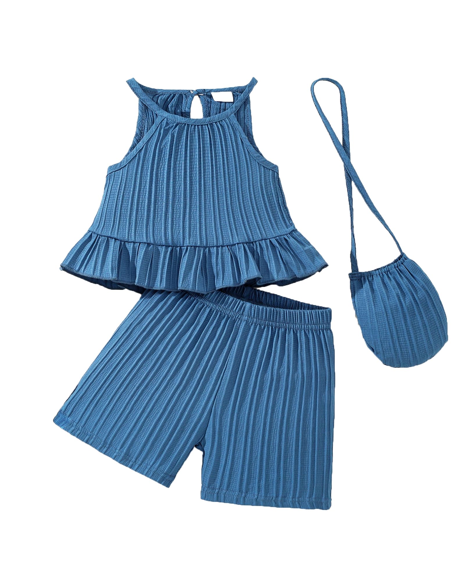 Weebaby Toddler Girl Clothes Baby Summer Outfits Sleeveless Halter Top Ruffle Short Set Cute Kids Clothes Girls
