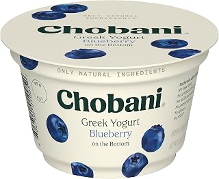 Chobani Non-Fat Greek Yogurt Blueberry on the Bottom 5.3oz - High Protein Probiotic Snack with Natural Ingredients