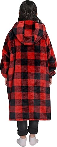 Miniatura 9 de Waitu - Sudadera tipo manta, para regalar a hombre o mujer, muy cálida y agradable, grande, con capucha, de gruesa franela, con mangas y un bolsillo