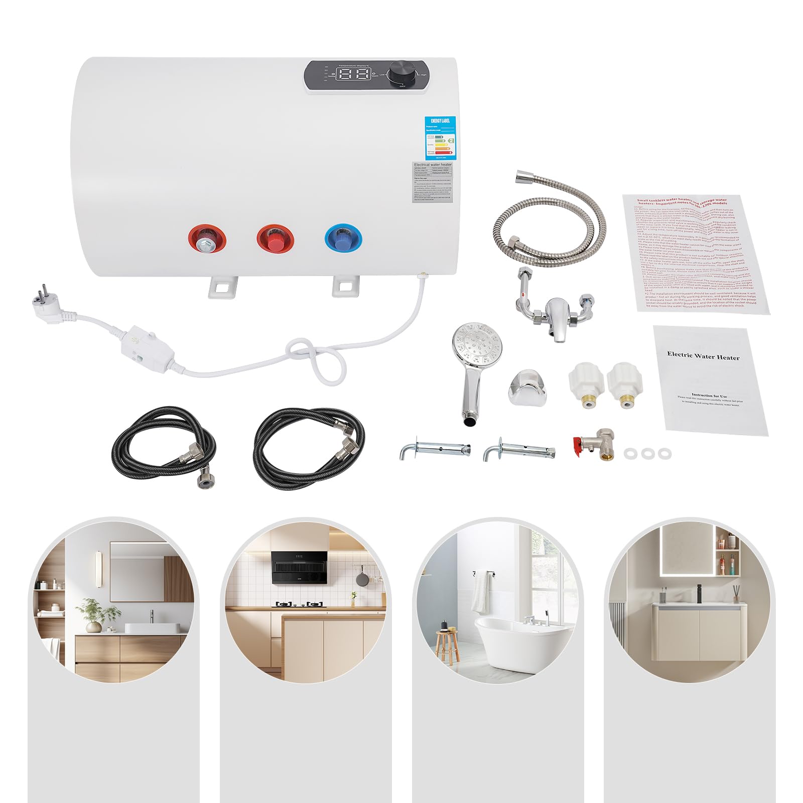 Scaldabagno 40L 2000W orizzontale con display digitale