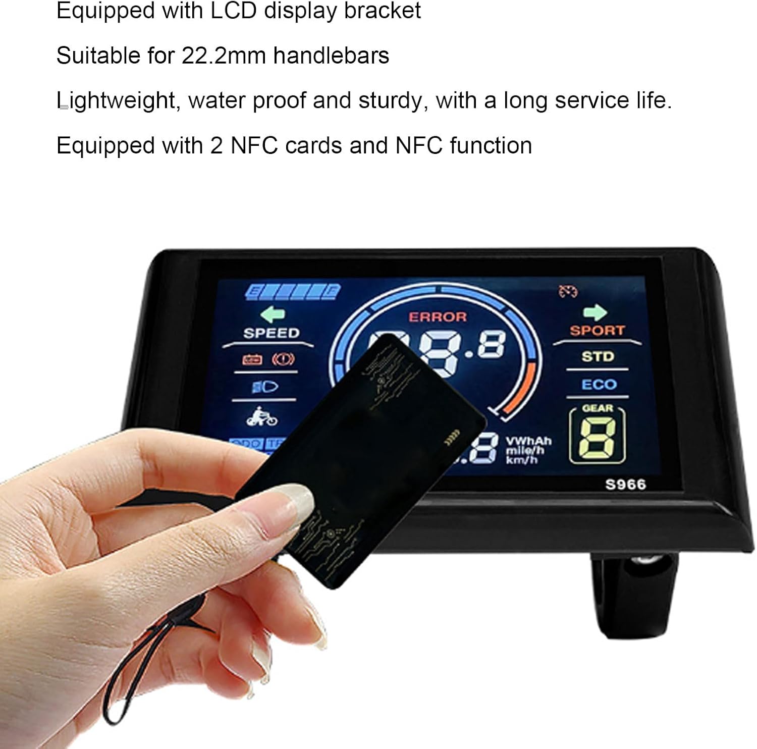 Electric LCD Control Panel, ABS Water Proof Display Screen with 2 NFC Cards for Secure Access, Fits 22.2mm Handlebars - Electric Bike Accessory for Commuting, Fitness, and Outdoor Adventures