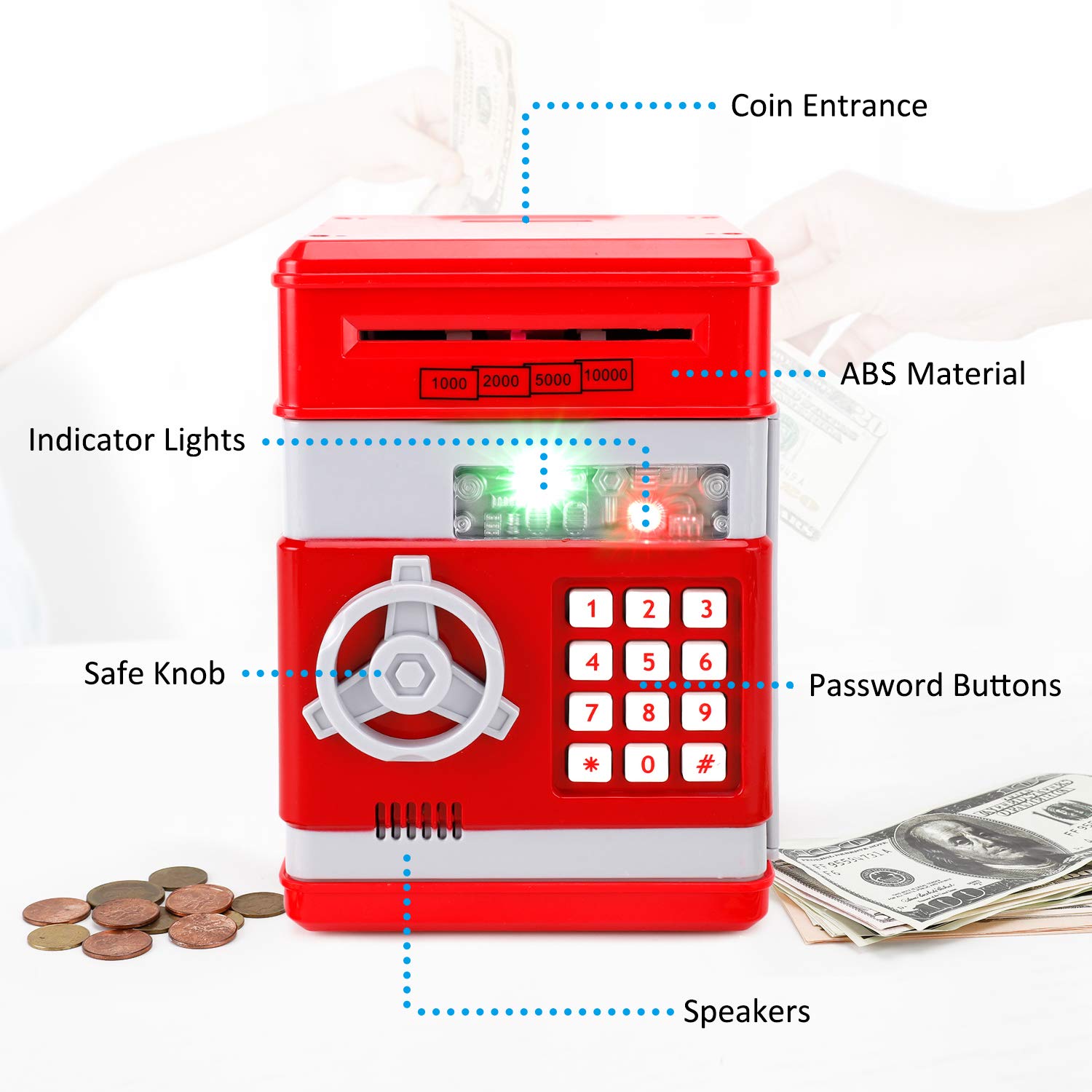 Amazon.com: 兒童電子存錢罐,迷你ATM 硬幣銀行存錢盒附密碼,兒童安全錢罐附自動抓錢槽適合男孩、女孩的絕佳禮物玩具銀行: