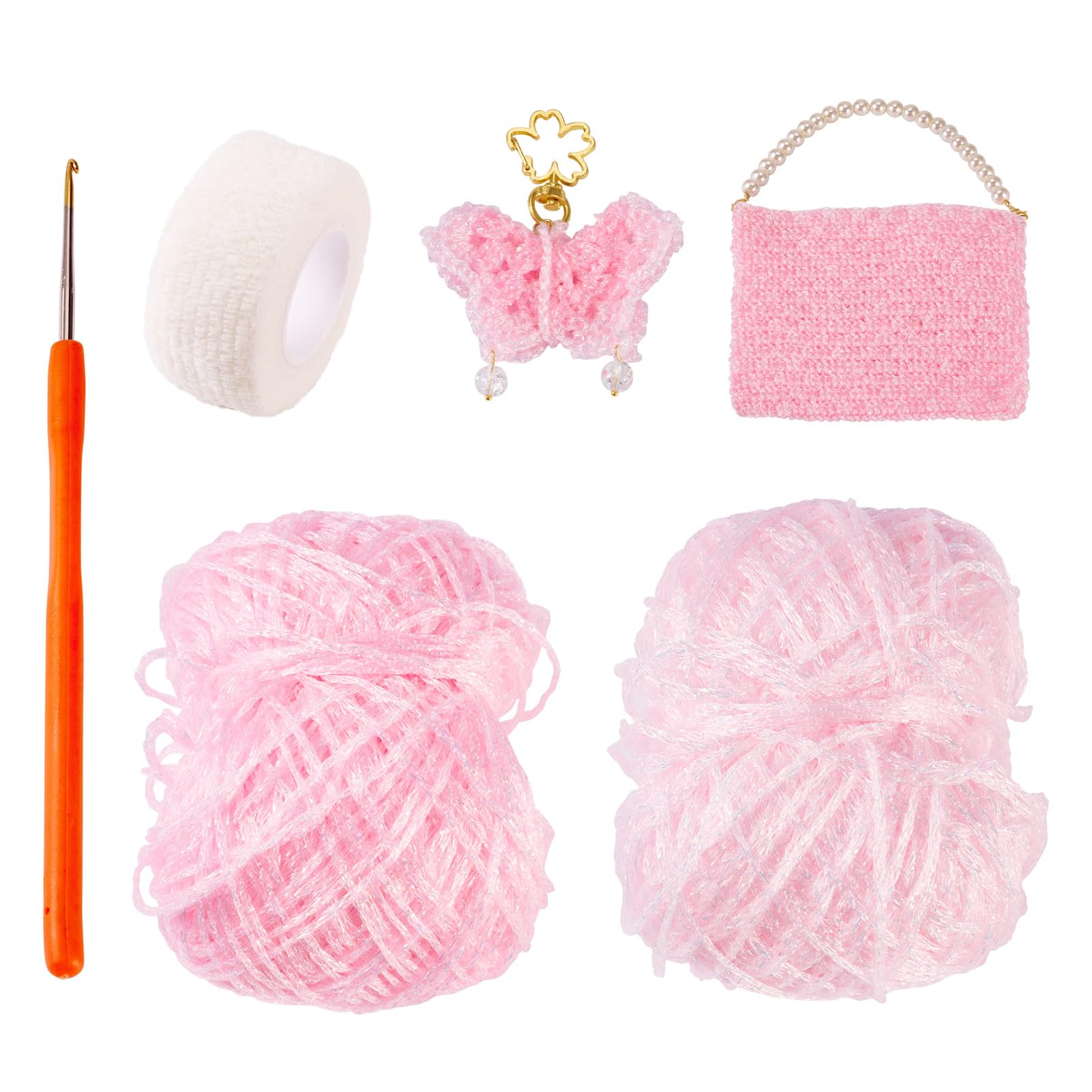 Fil à paillettes rose idéal pour crocheter des porte-clés cadeaux