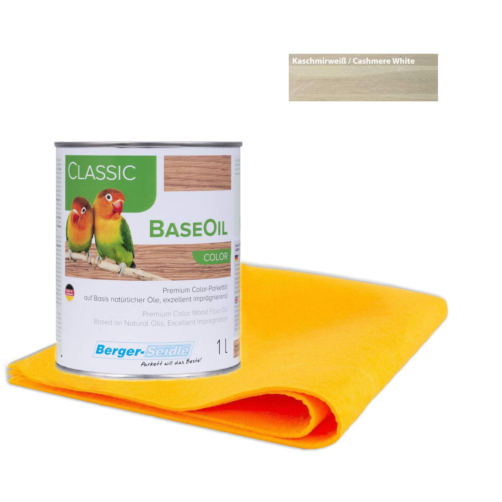 Berger Seidle Classic Base Oil | Aceite de parquet prémium con impregnación profunda | materias primas 100% naturales | 1 litro + 1 paño de cuidado supersuave (blanco cachemira)