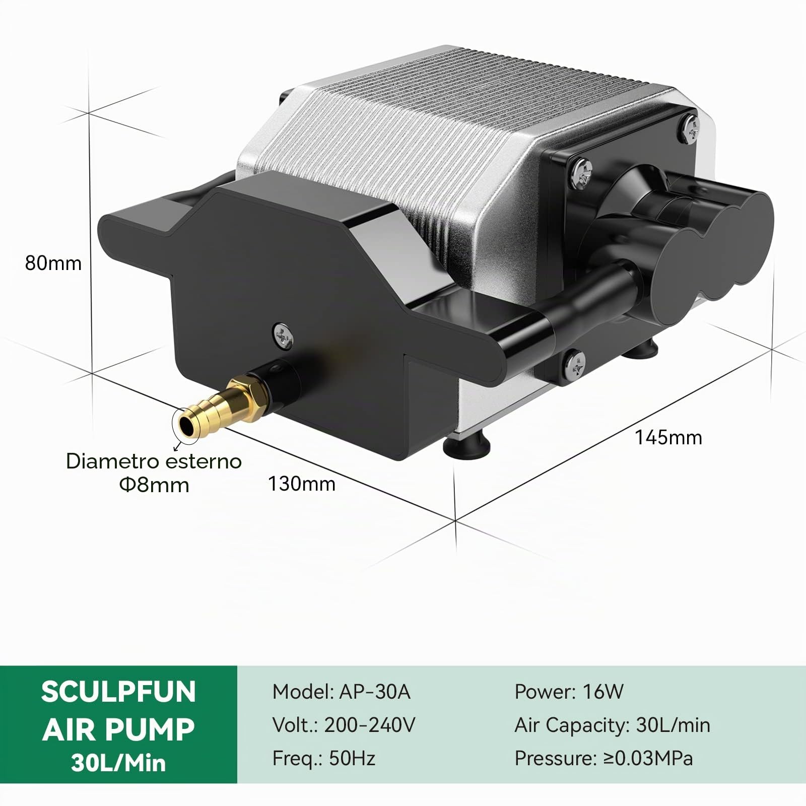 SCULPFUN Air Assist incisione laser SCULPFUN S10/S9 - Compressore d'aria con pompa ad aria compressa 30L/min per incisore laser Incisione e taglio ad alta precisione, incisione silenziosa 40dB s9/S10