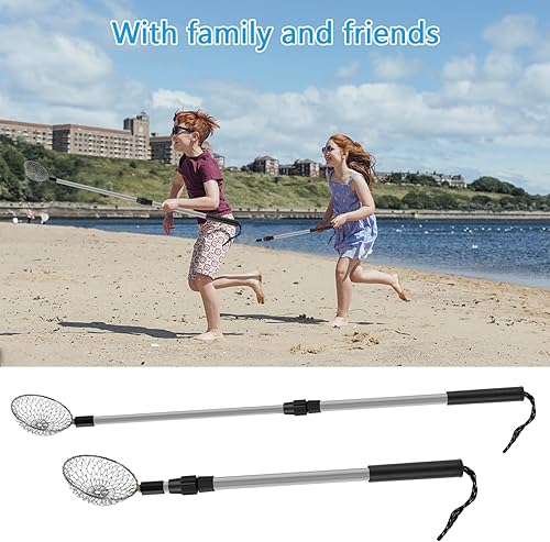 Miniatura 6 de 2 piezas de tamiz de arena de playa, pala de concha para playa con mango largo, herramienta de tamizado de rocas de caza, pala de playa para peine