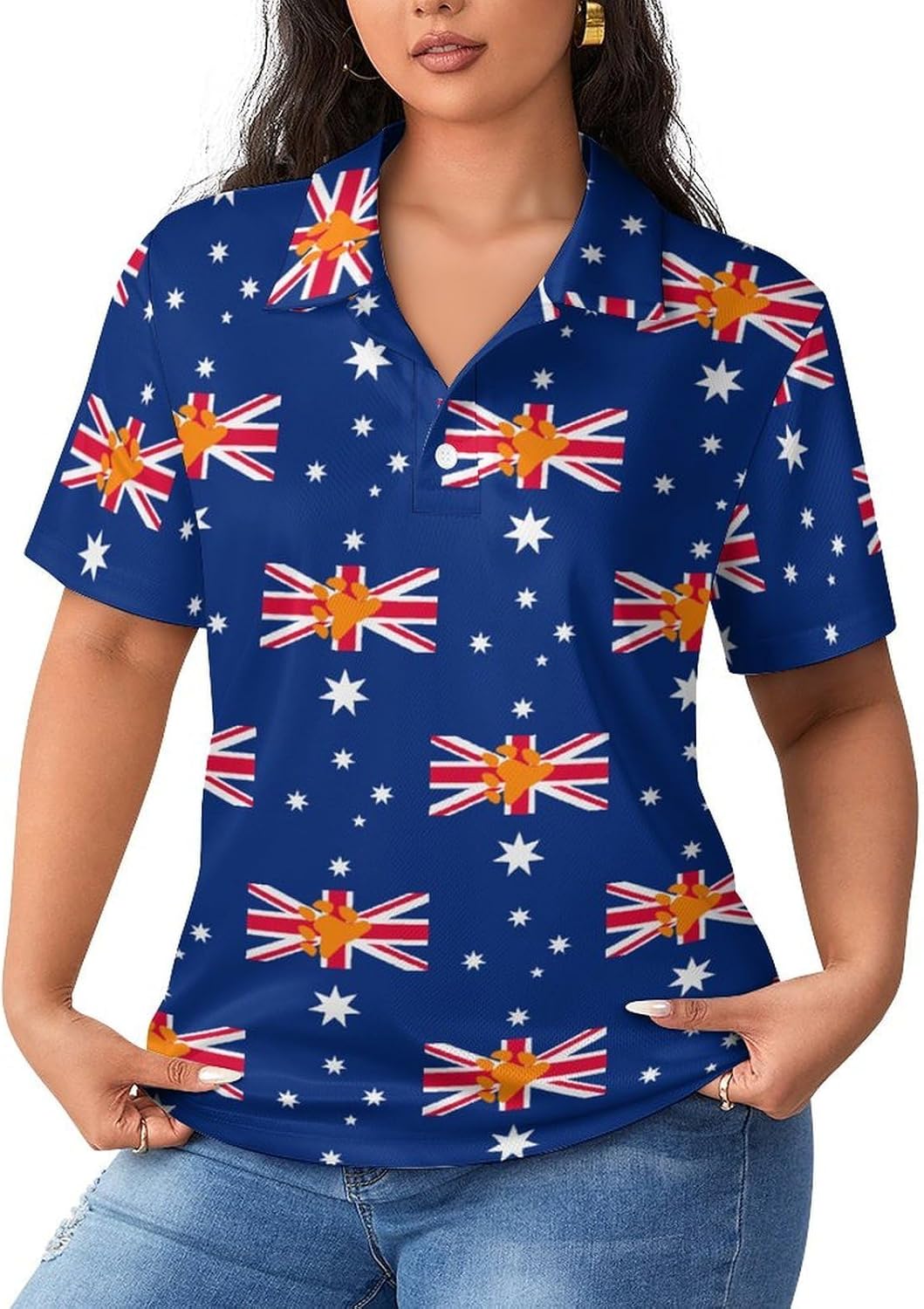 Bear Proud Flag of Australia Women's Golf Polo Shirts Short Sleeve Quick Dry Tennis Tops Casual Work Blouses