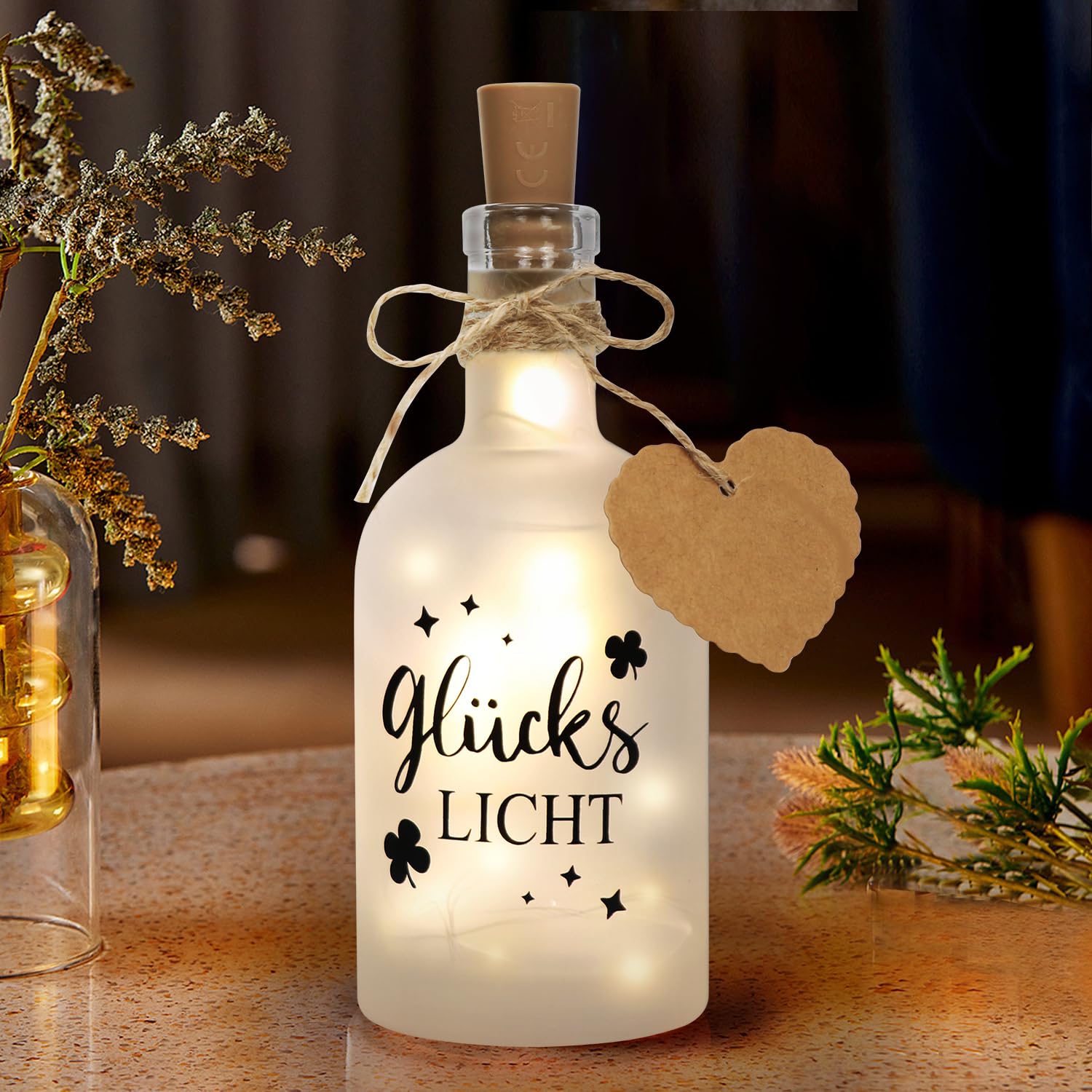JVURICE LED Flaschenlicht Mit Spruch 'Schön Dass Es Dich Gibt' | Dekolicht Für Geburtstag & Hochzeit | Mit LED-Lichterkette
