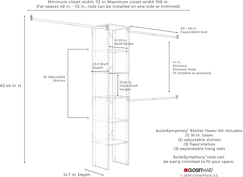 Miniatura 8 de Cubículo ClosetMaid SuiteSymphony de 25 x 6 pulgadas Blanco puro,Gris natural,Gris grafito,https://www.amazon.com/dp/undefined