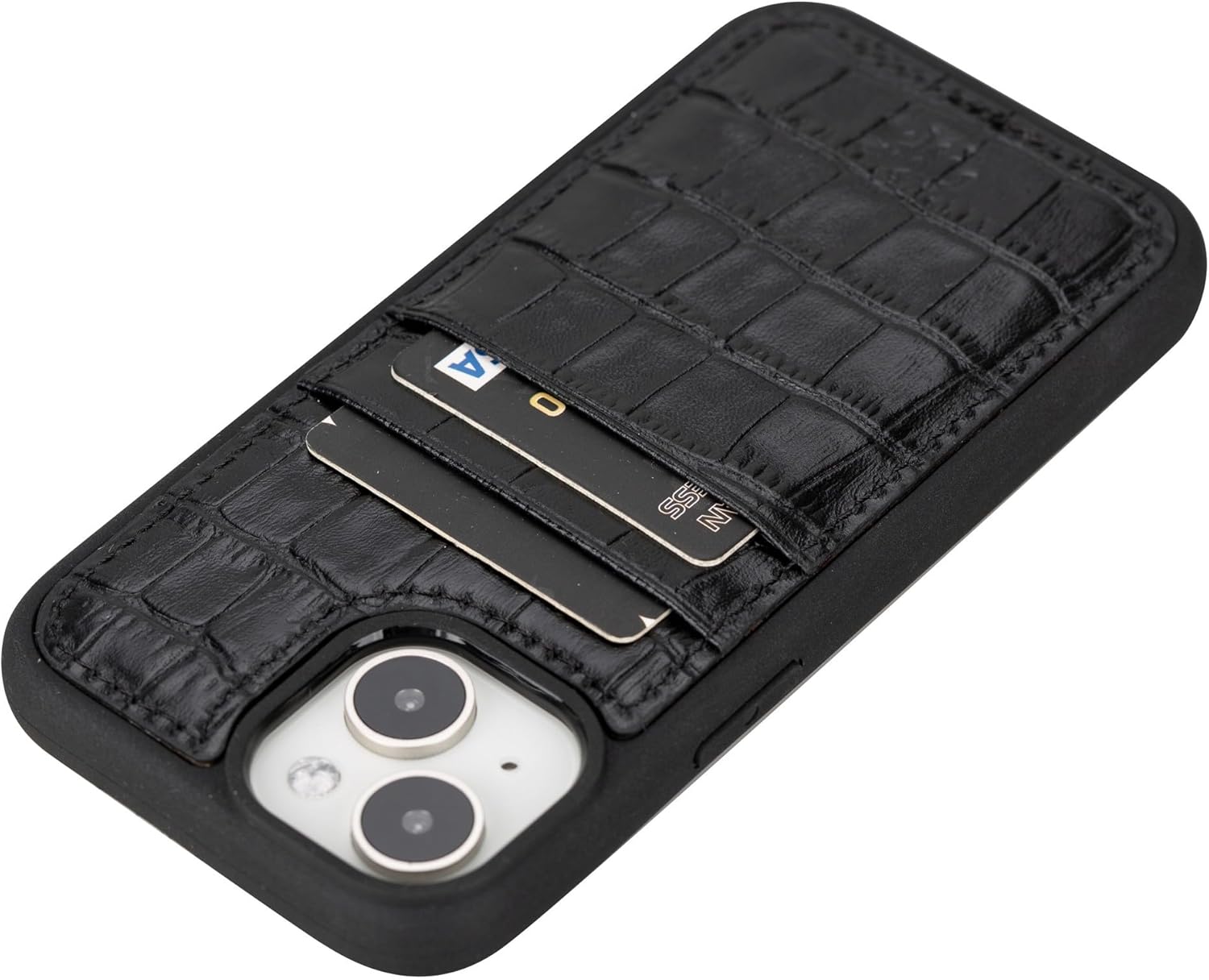 Venito for iPhone 15 Case with Card Holders Extra Secure with RFID Blocking, Protective, Slim Phone Case 6.1 inches, Capri - Black Crocodile