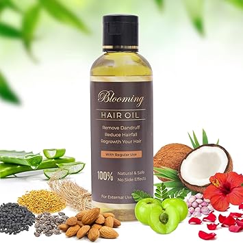 Blooming Hair Oil, Remove dandruff, Reduce Hairfall, Regrowth Your Hair. 100% Natural & Handmade Oil. 100 ml (1Pack)