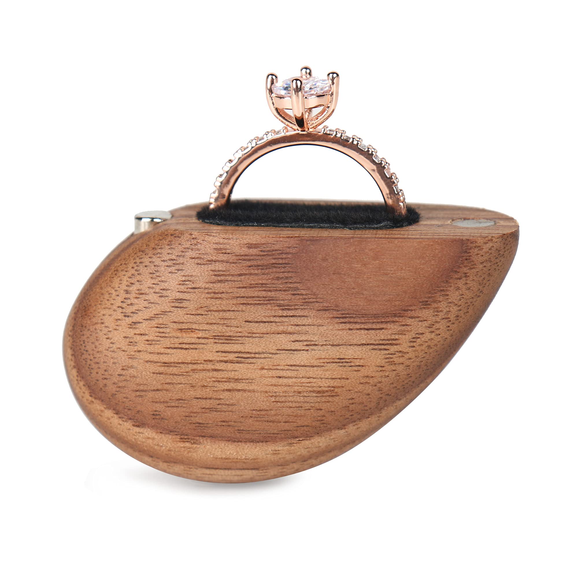 Scatola per anelli in legno a forma di cuore per matrimonio, proposta, scatola per anelli di fidanzamento, custodia per anelli in legno regalo (cuore brillante ♥ noce nero)