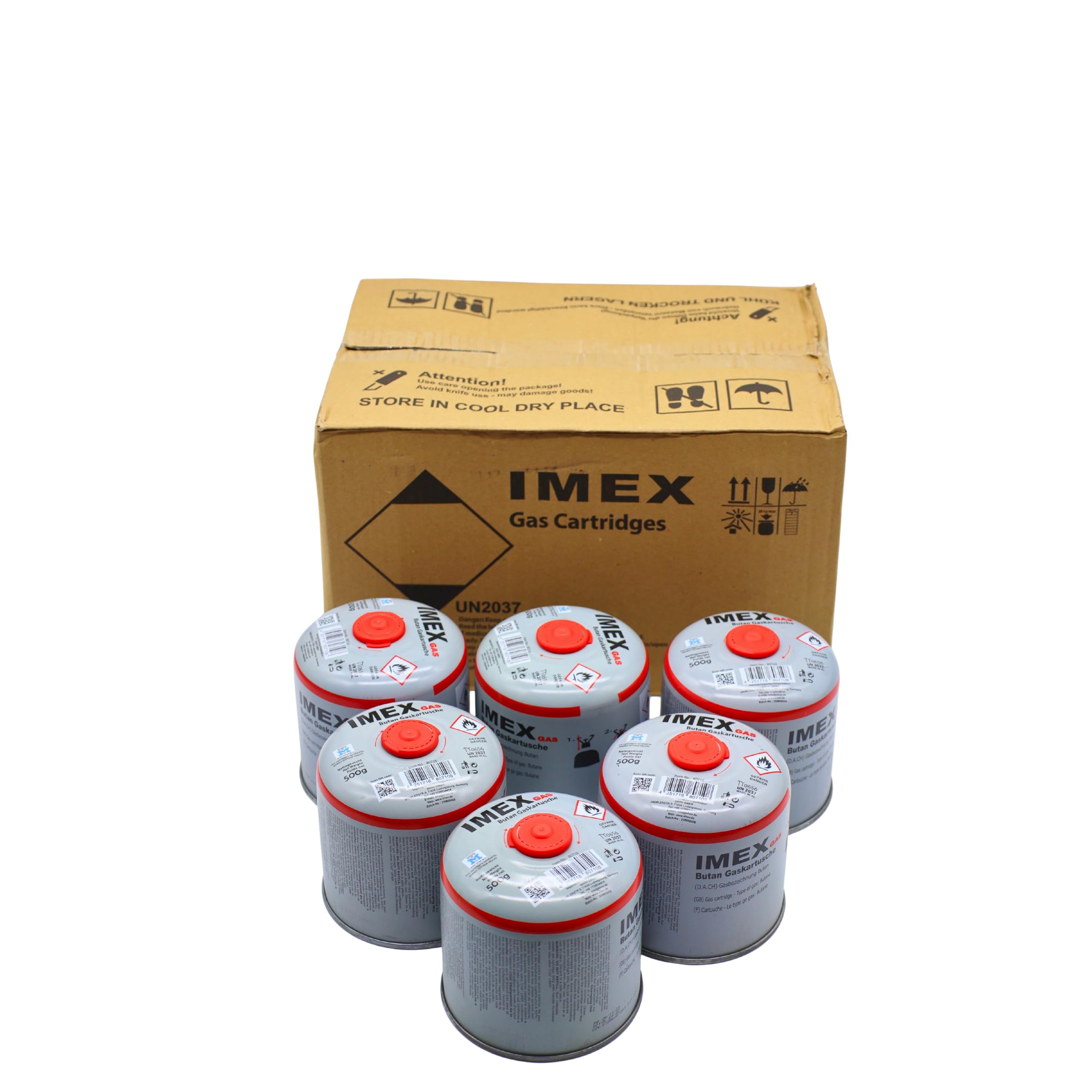 IMEX Cartuccia di gas butano da 500 g, universale, con valvola a vite e chiusura di sicurezza, per fornelli a gas e riscaldamento a gas, per campeggio (12)