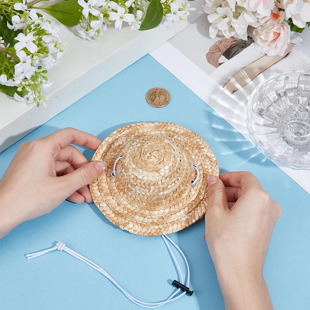 GORGECRAFT Chapeau de paille réglable pour l'été, la plage, l'extérieur, le jardin, nouveauté pour chien, chiot, petit chaton, chat, chapeau de soleil tricoté avec sangle élastique pour le menton pour