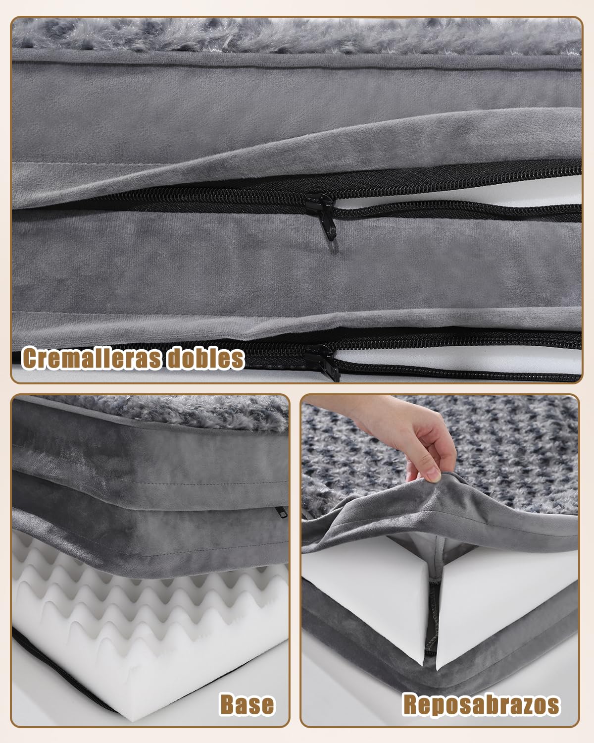 KSIIA Cama Perro Mediano, 91x68x16cm, Colchon Perro Lavable y Desenfundable, Fondo Antideslizante, Cama Ortopedica para Perros, Sofá para Perros de Espuma con Memoria, Gris, L-Plus
