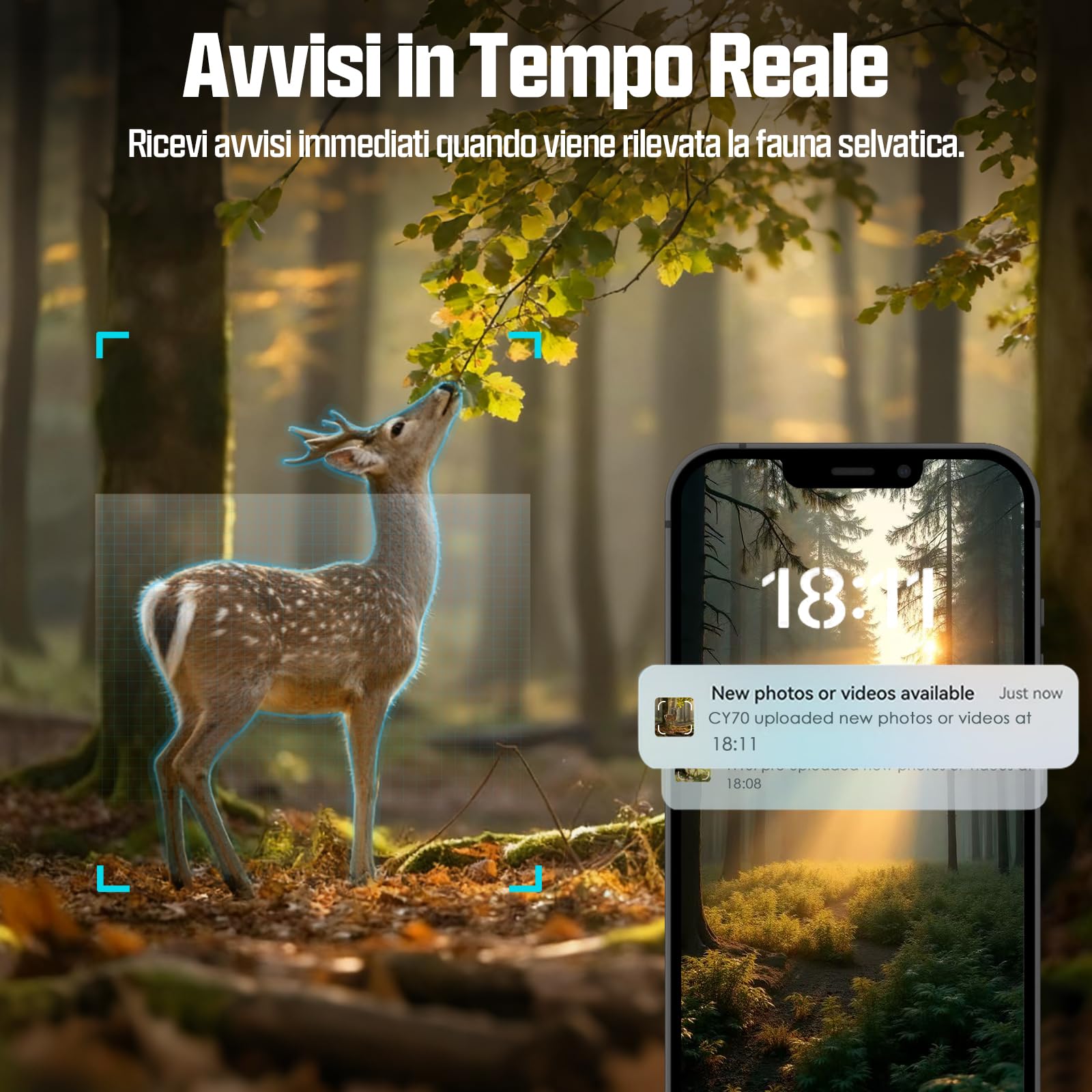 CEYOMUR 4G LTE Fototrappola Solare 48MP con SIM e TF 64GB, Batteria 5200mAh, IP66