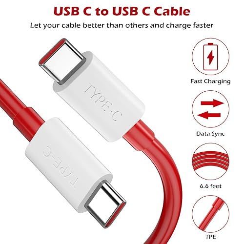 Miniatura 2 de Jelanry Paquete de 2 cables USB C a USB C de 6.6 pies para OnePlus 10T 9 9Pro 8T 65W Warp Charge Cable de carga súper rápida para Samsung S24 S25