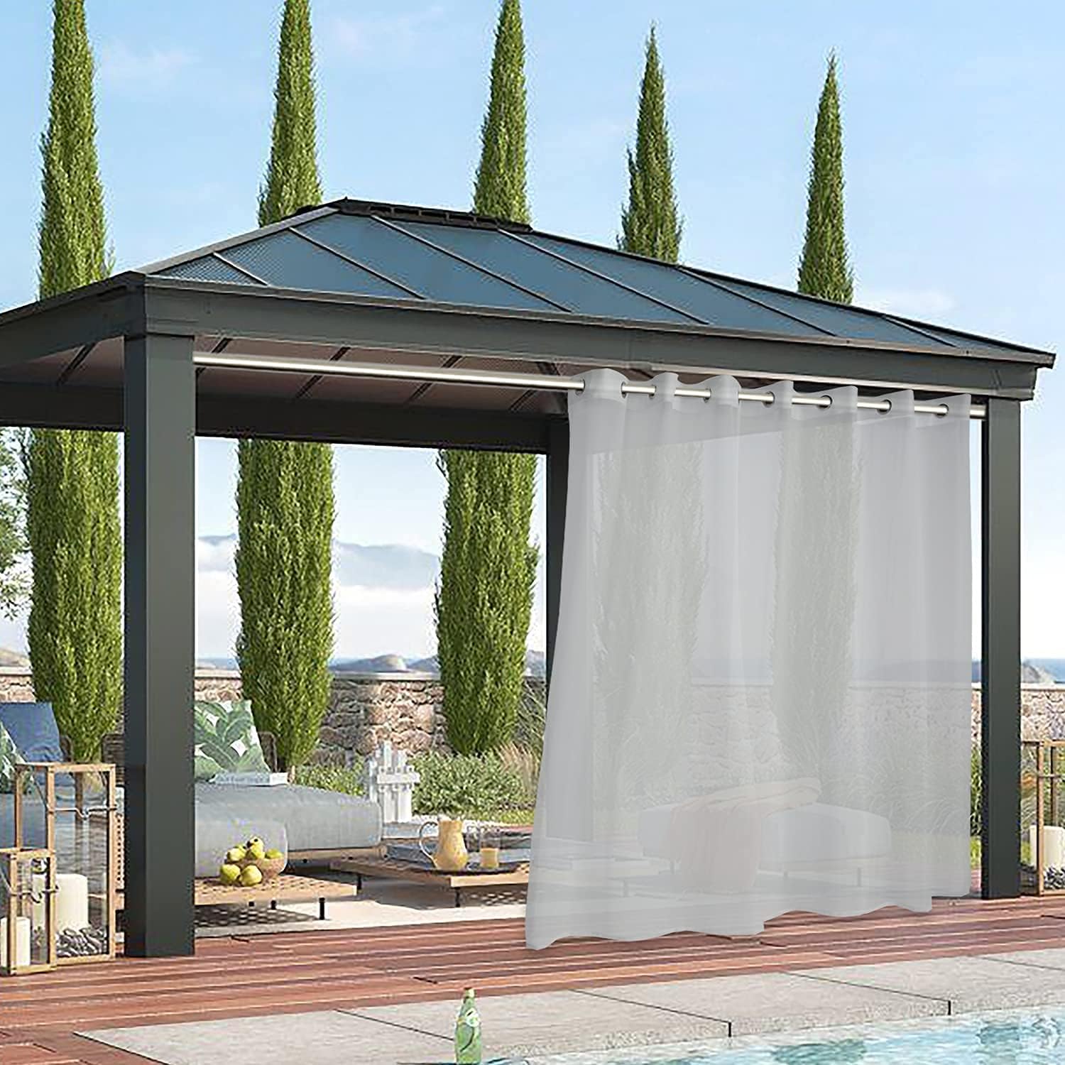 LUSHLEAF Indoor/Outdoor Sheer Curtains for Patio Waterproof, Light Grey